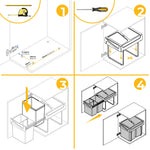 Recycling bin for lower mounting and manual pull out in kitchen unit