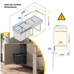 Recycling bin for lower mounting and manual pull out in kitchen unit